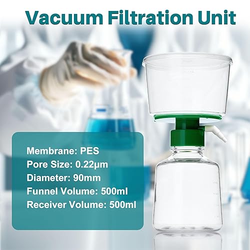 Miniatura 9 de Sistema de filtración al vacío de 16.9 fl oz, unidades de filtro de vacío estériles desechables con membrana CA, tamaño de poro de 0.22 μm, diámetro