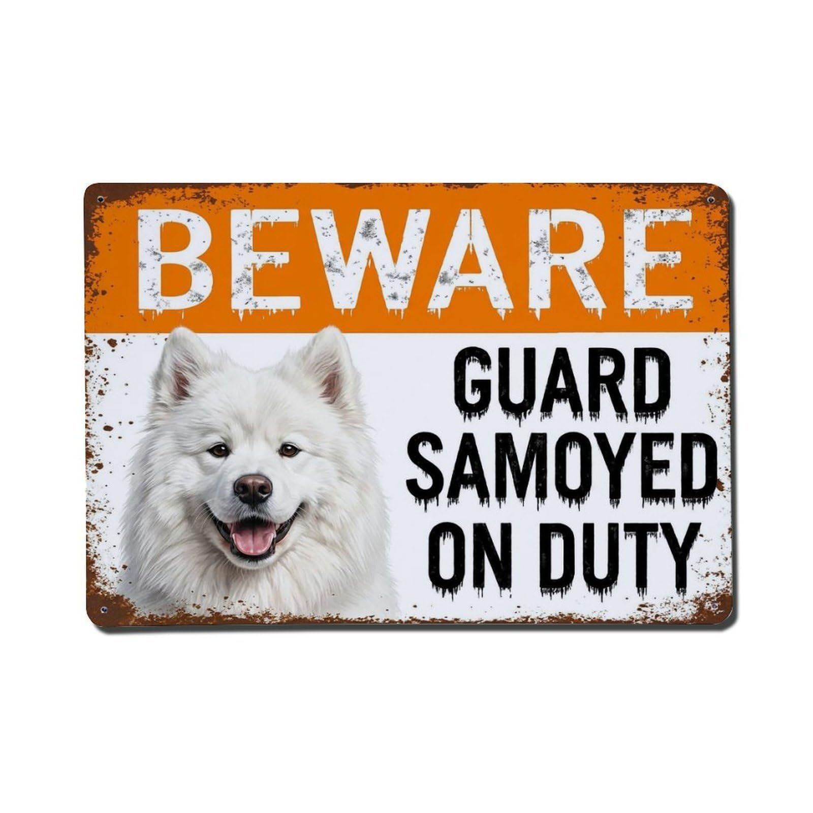 Vintage Funny Samoyed Guard Beware of Dog Veranda Metal Tin Sign