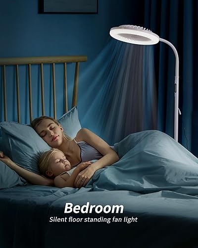 Miniatura 6 de Ventilador de suelo con luces RGB y control remoto, lámparas de pie de 3 velocidades con botón, ventilador LED vertical blanco, atenuación continua