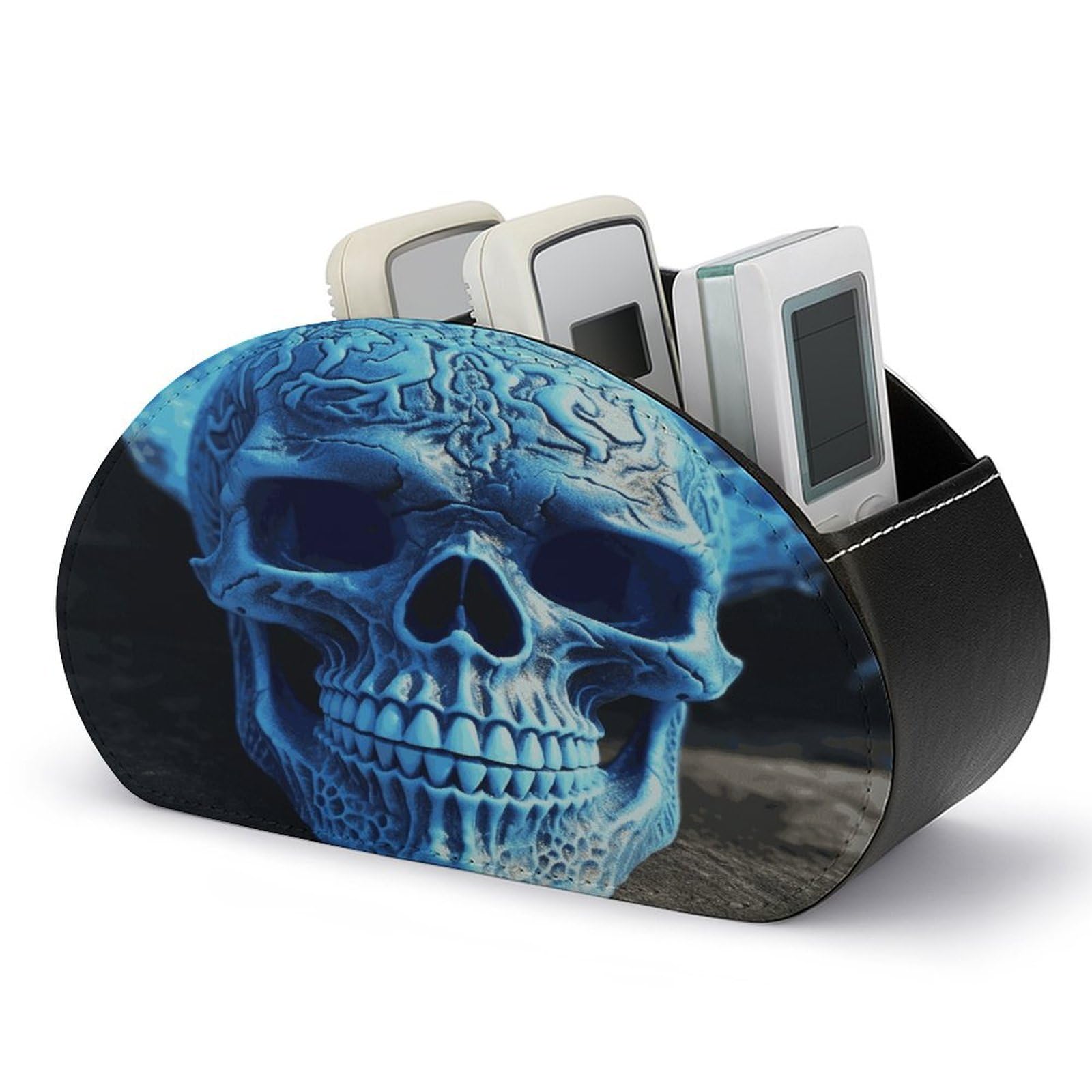 Btcowzrv Style 3D Print Blue Skull Remote Control Holder With 5 Compartments