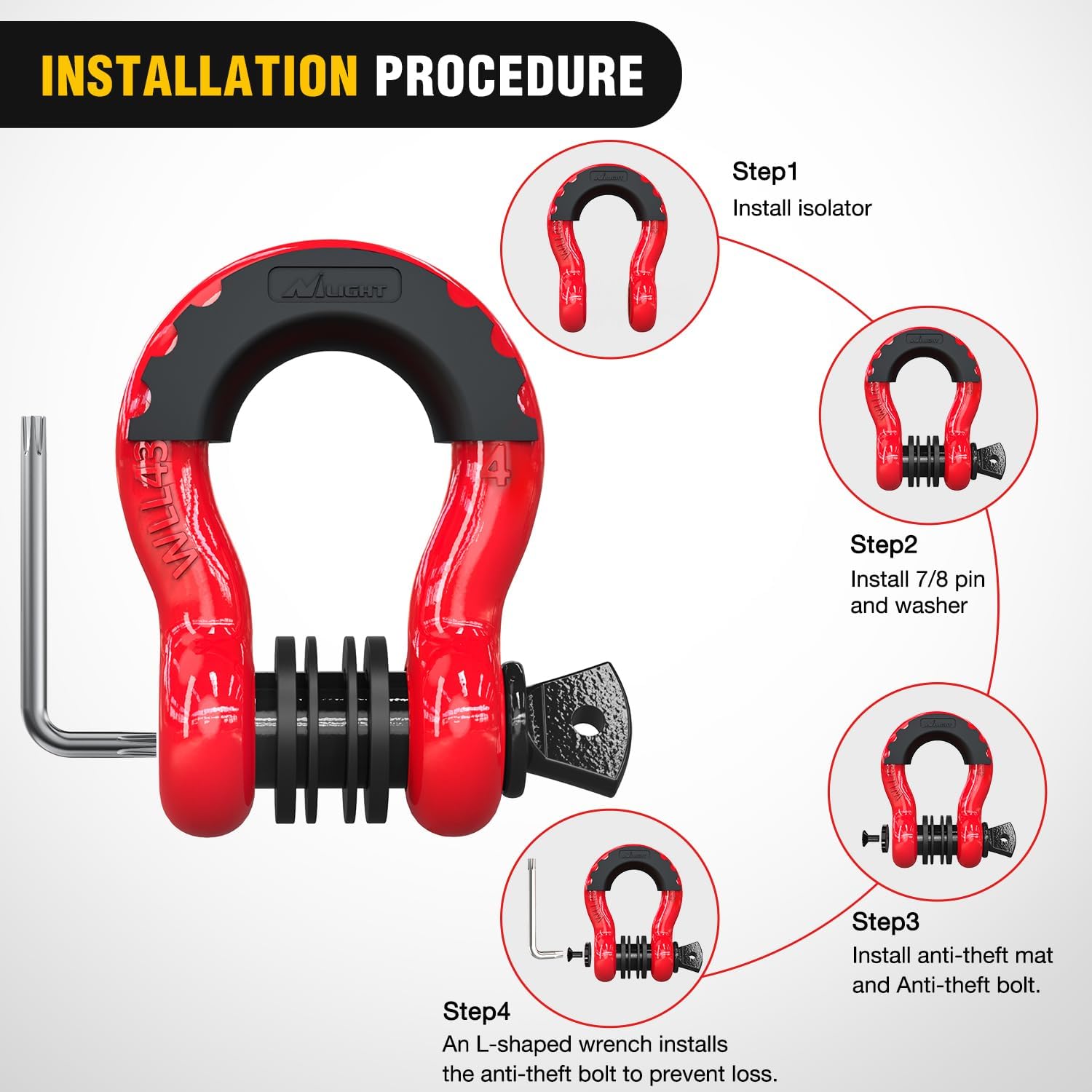 Nilight 2 Pack 3/4" D-Ring Anti-Theft Shackle Tow Hook for Truck SUV UTV