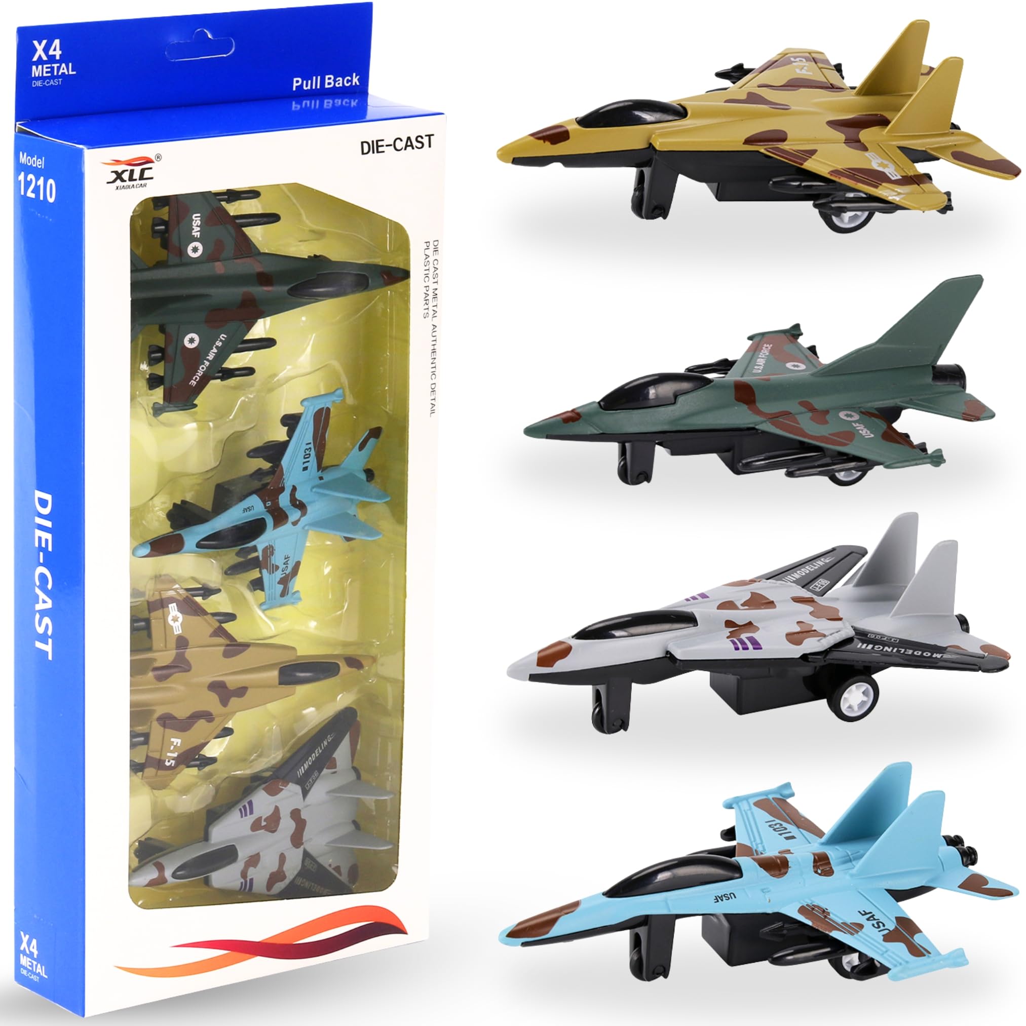Sponsored Ad - 4 Pack: Diecast Fighter Jets Pullback Airplane Military Plane Toys Army Air Force Party Favors Kids Playset and Durable Die-cast Metal Miniature Aircraft Models for Imaginative Play