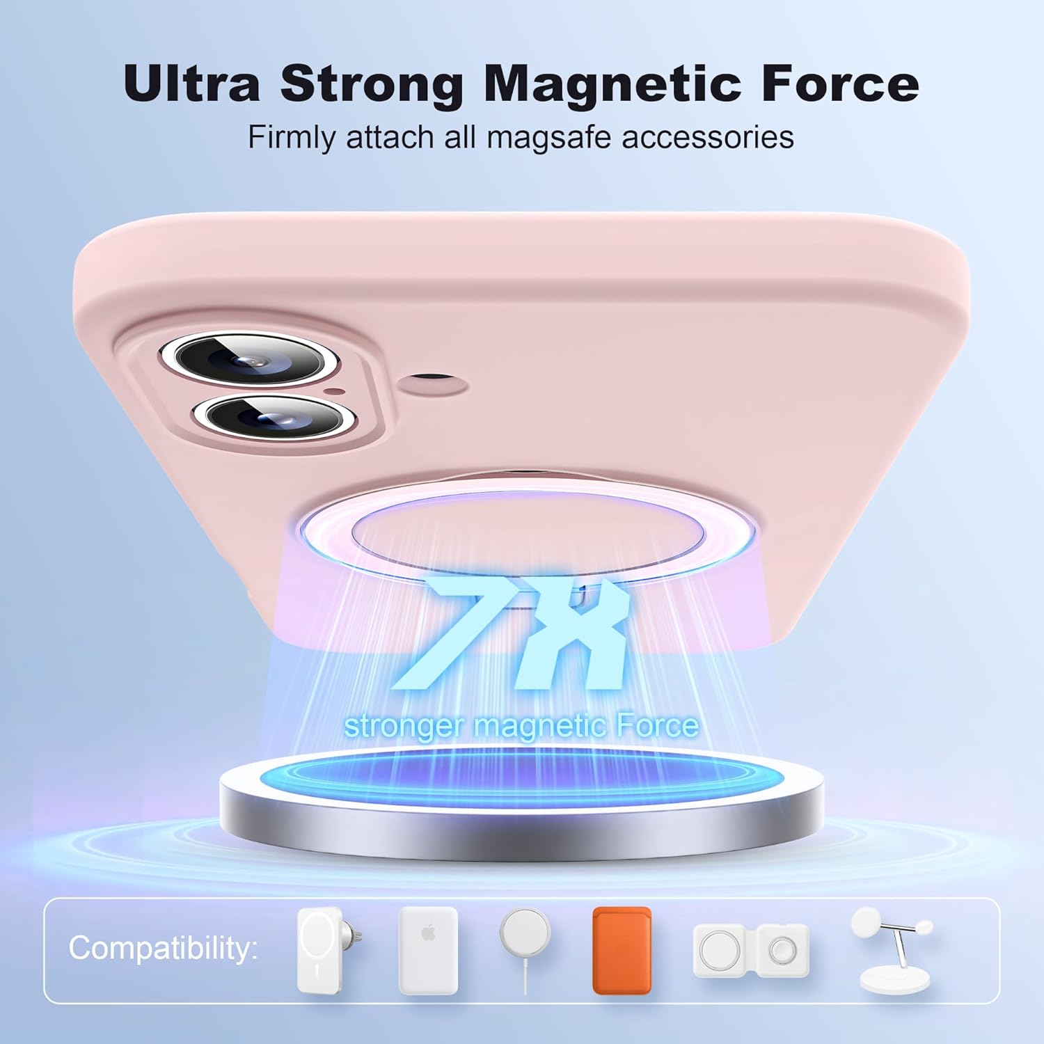 Designed for iPhone 16 Case with Magnetic Invisible Stand Compatible with Mag-Safe Military Drop Tested Shockproof Silicone Phone Cases for Women Men 6.1'', Pink - Image 3