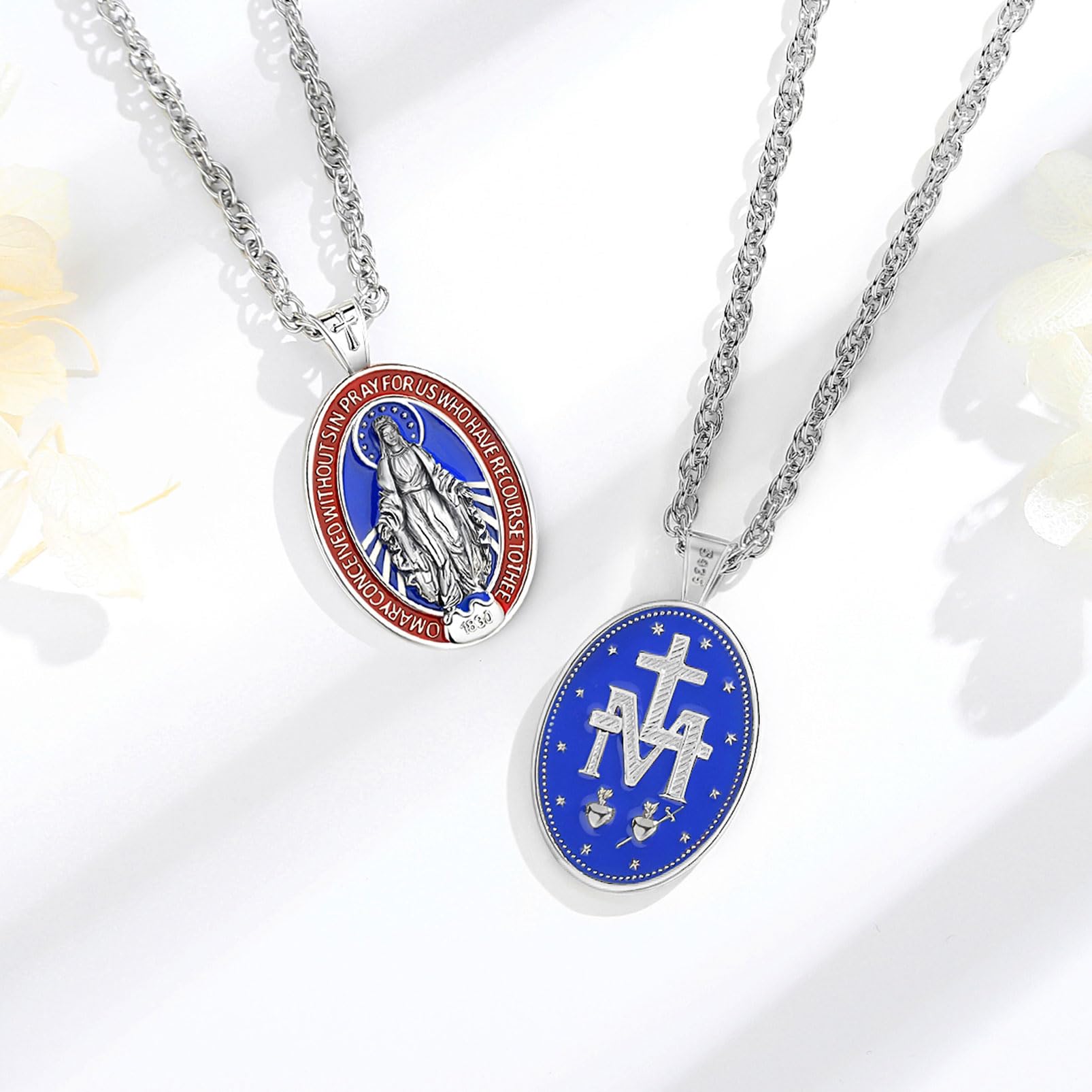 Collar Plata de Ley 925 Medalla de San Benito/Virgen María Medalla Milagrosa/San Cristóbal/Arcángel San Miguel/Crucifijo Cruz de Jesús/Colgante Joyería Regalo para Mujer Hombre