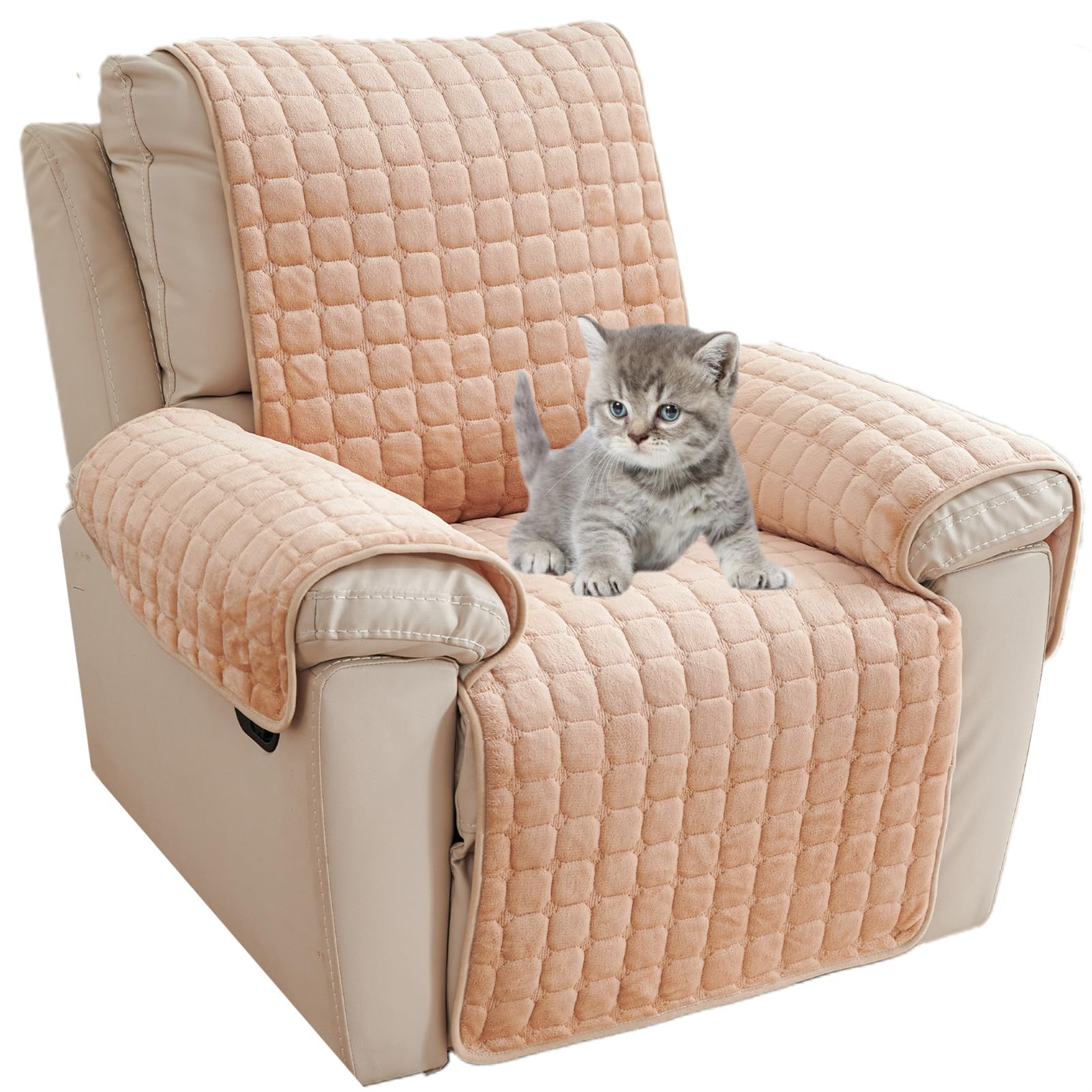Funda de Reposabrazos de Sofá de Felpa Cuadrada de Invierno para 1 2 O 3 Plazas Funda para Sillón Reclinable Protector Antideslizante para Muebles para Mascotas (Beige 167 X 190 Cm)