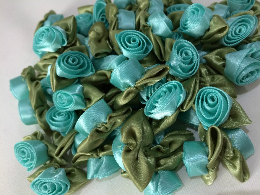 Nova Trimmings Turquoise,Rose Turquoise (314) Large Satin Ribbon Roses Buds Embellishments - 20 Per Pkt