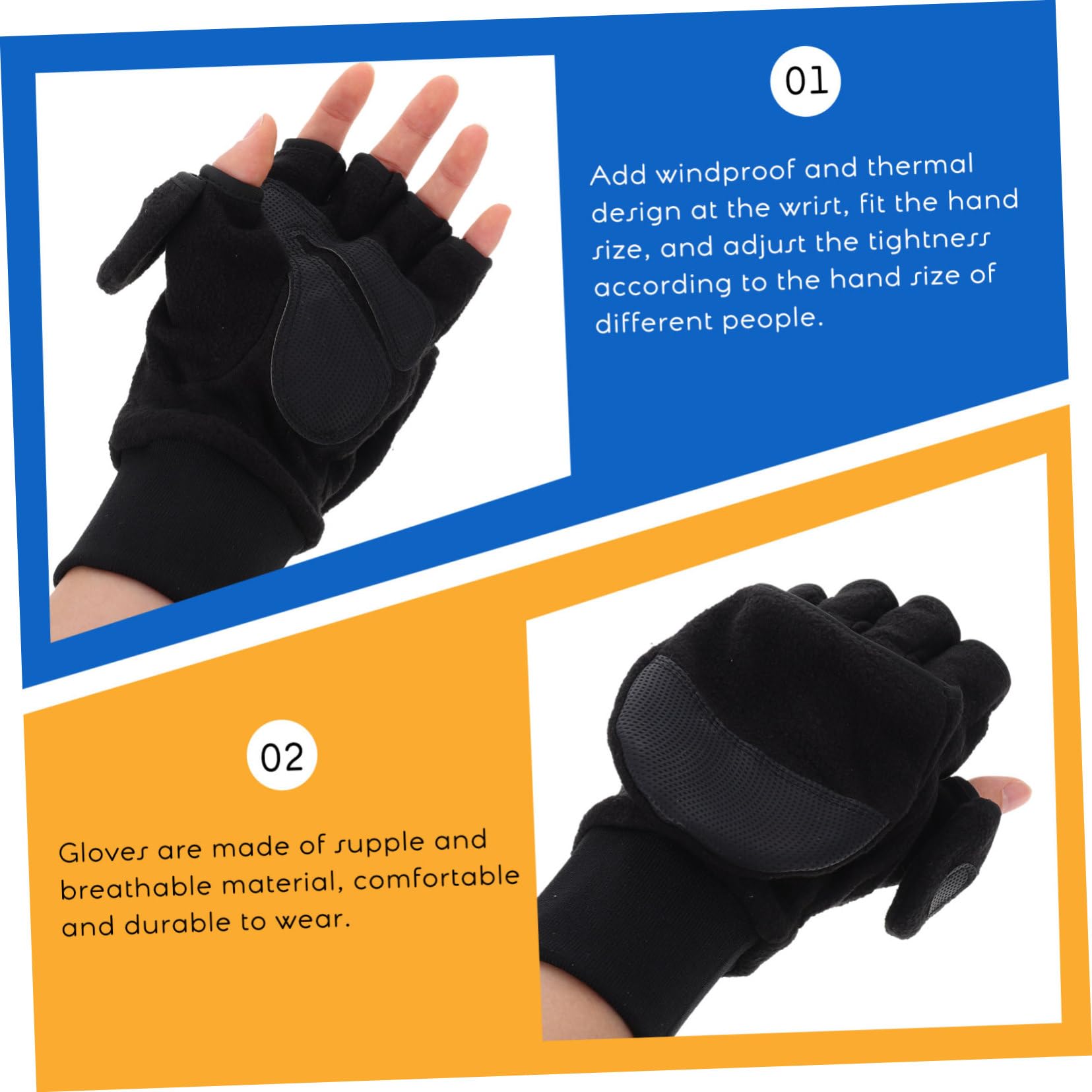 Holibanna Guantes de medio dedo gym gloves frío lana calentadores de guantes de mano cálido térmico guantes resistentes al desgaste guantes polares de medio dedo forro polar Black