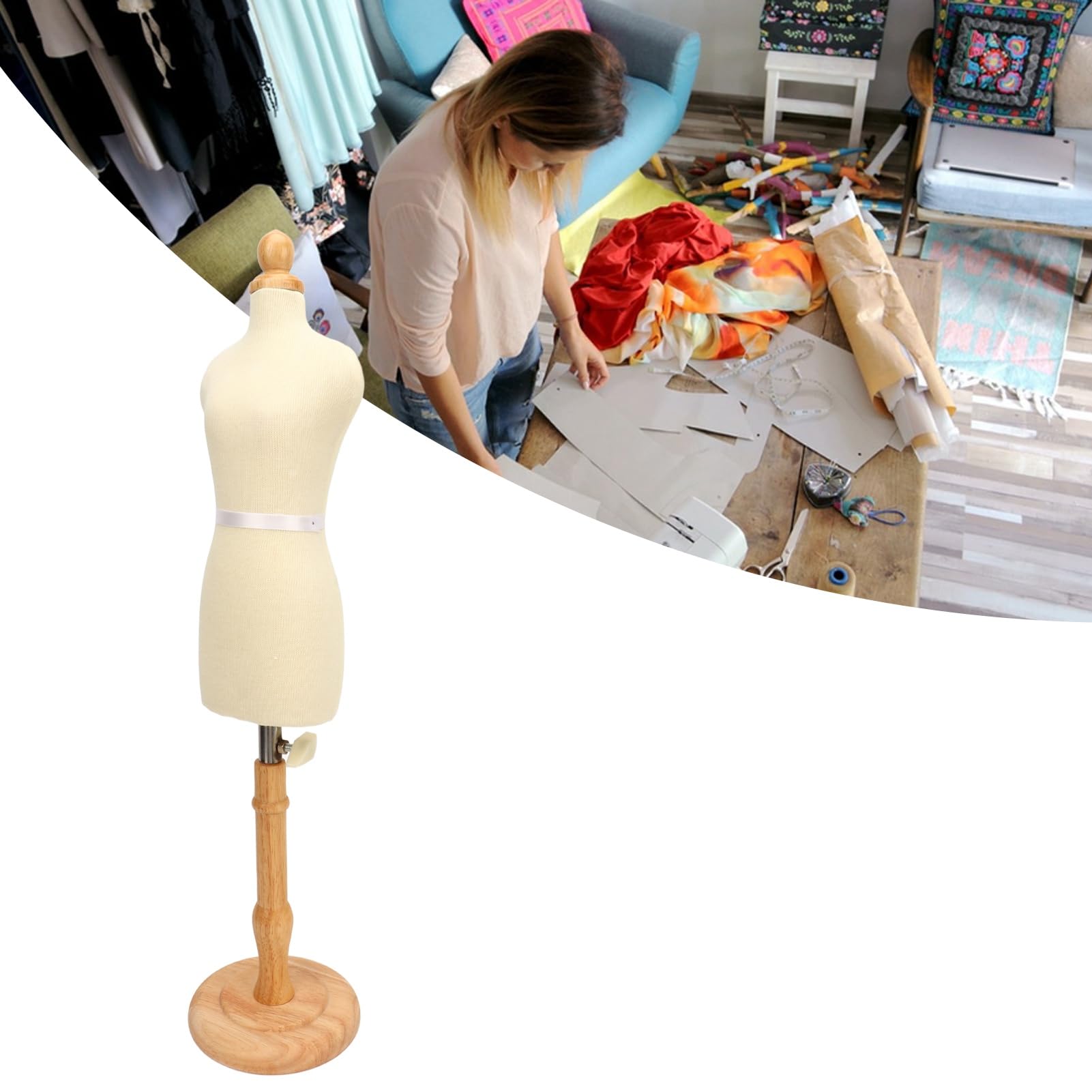 Mannequin de Couture Professionnel Réglable pour Femme, Mannequin de Couture Flexible, Hauteur Réglable avec Cadre en Bois Massif pour la Fabrication de Patrons, Dimensionnement (Hêtre,