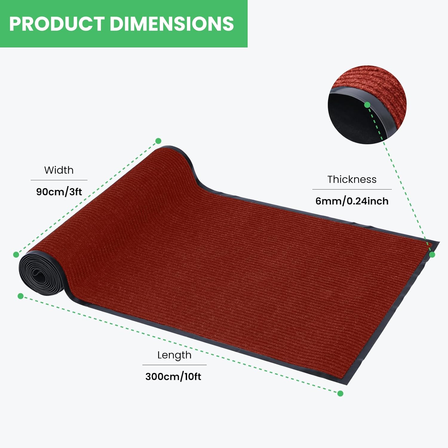Commercial Runner Rug, 3 x 10 FT Entrance Floor Mat Area Rugs Hallway Carpet with Non-Slip PVC Backing Indoor Outdoor Home Doormat for Office Balcony Corridor Kitchen Garage(Red)