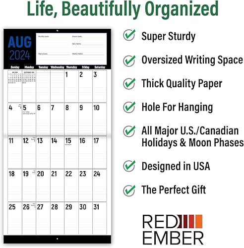 Miniatura 3 de RED EMBER The Big Grid - Calendario mensual colgante de pared 2024 con impresión grande Strictly Business 2024  12 x 24 pulgadas abierto