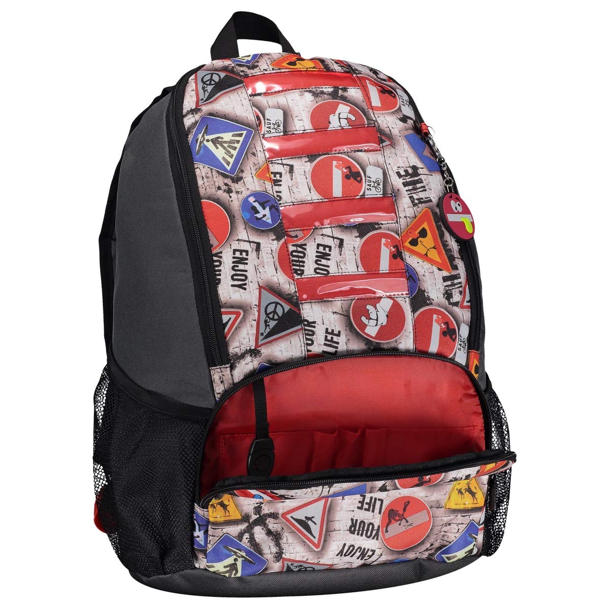 TOTTO - Mochila Escolar Grande, Modelo Street, Capacidad 21,78 litros, 2 Compartimentos, Luces Reflectantes, 2 Bolsillos para Botella, Correas en S para Mayor Comodidad, Estampado Señales