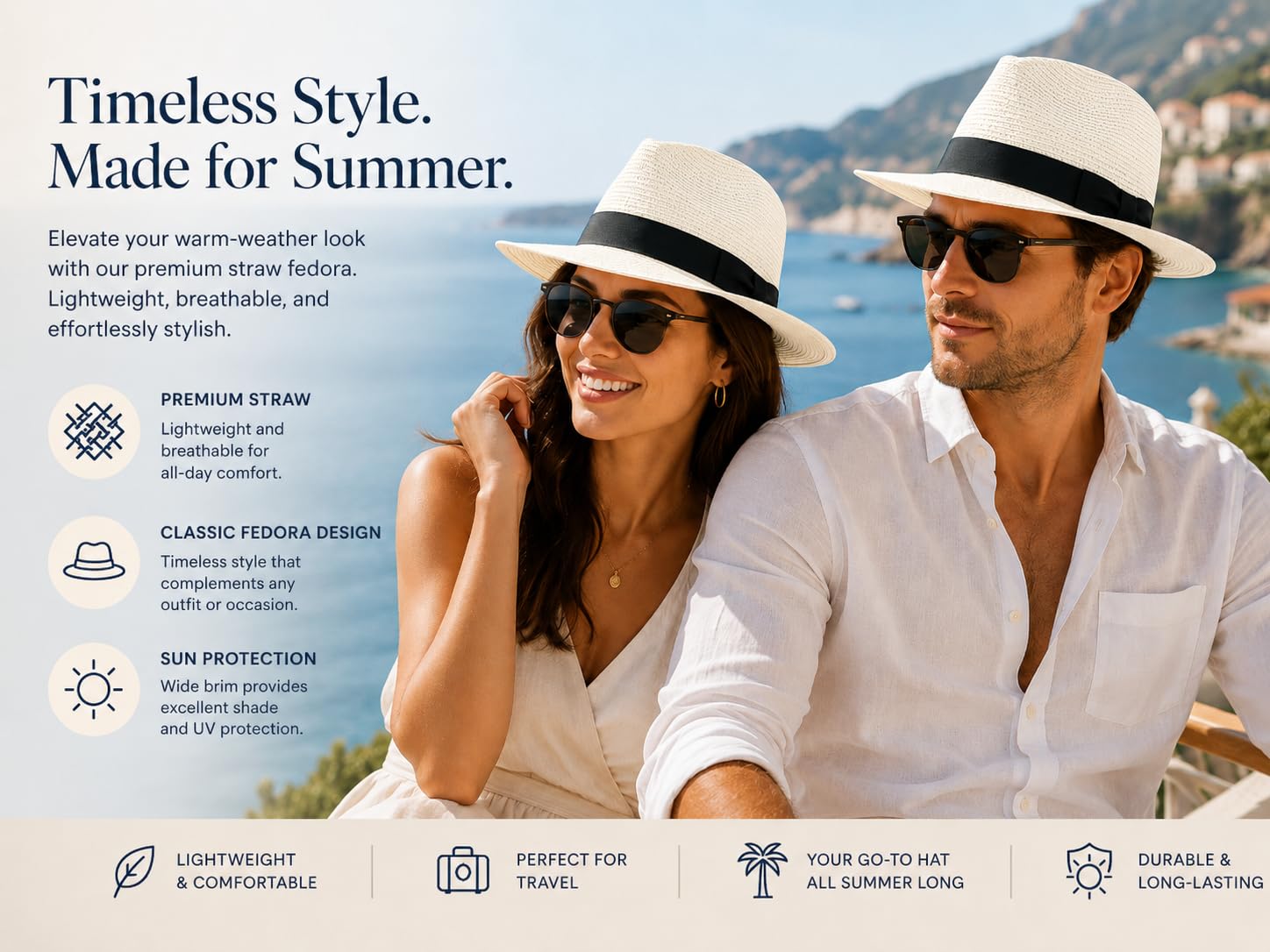 Cappello Fedora Panama estivo pieghevole in paglia di carta, unisex, con fascia e fascia regolabile