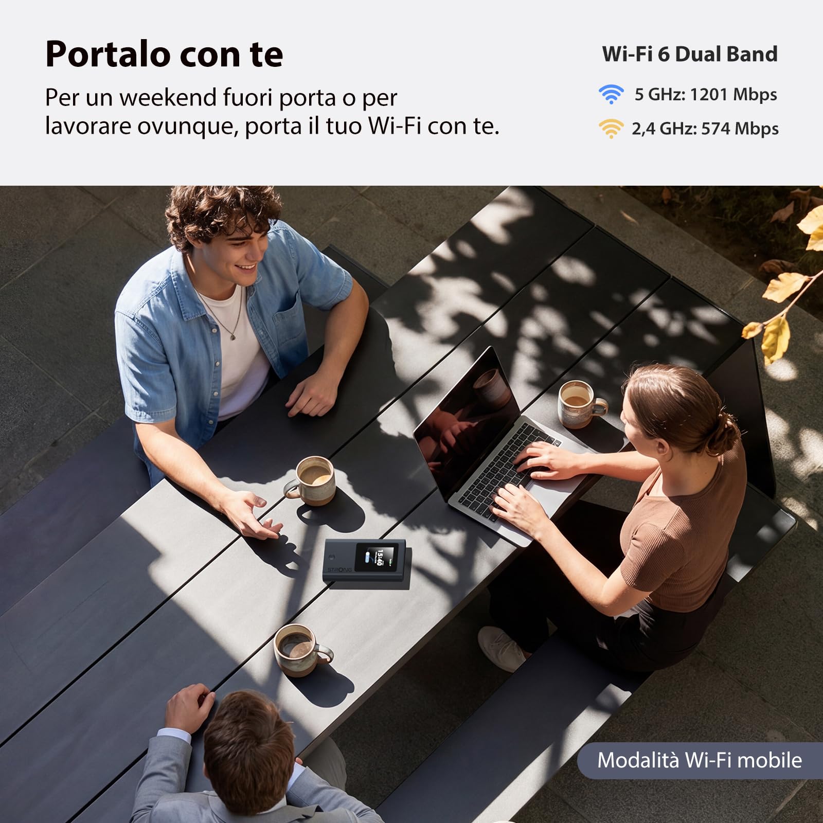 STRONG 5G+ HOPI Router 5G Portatile Senza SIM Fisica, WiFi 6 AX3000 Dock