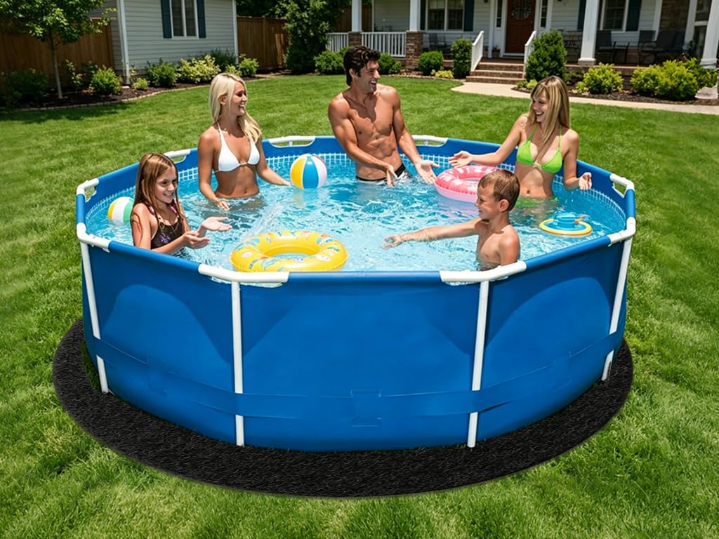 Base Redonda para Piscina, Base de Piscina Redonda, Base Antideslizante y Resistente al Desgaste para Piscina, para Jardín Césped, Multifuncional para Piscinas al Aire Libre (Negro/305cm)