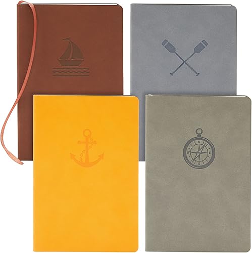 Pipilo Press Paquete de 4 cuadernos de cuero náutico A5 para hombres, cuadernos planos con rayas para escribir, 96 hojas192 páginas (4 colores)