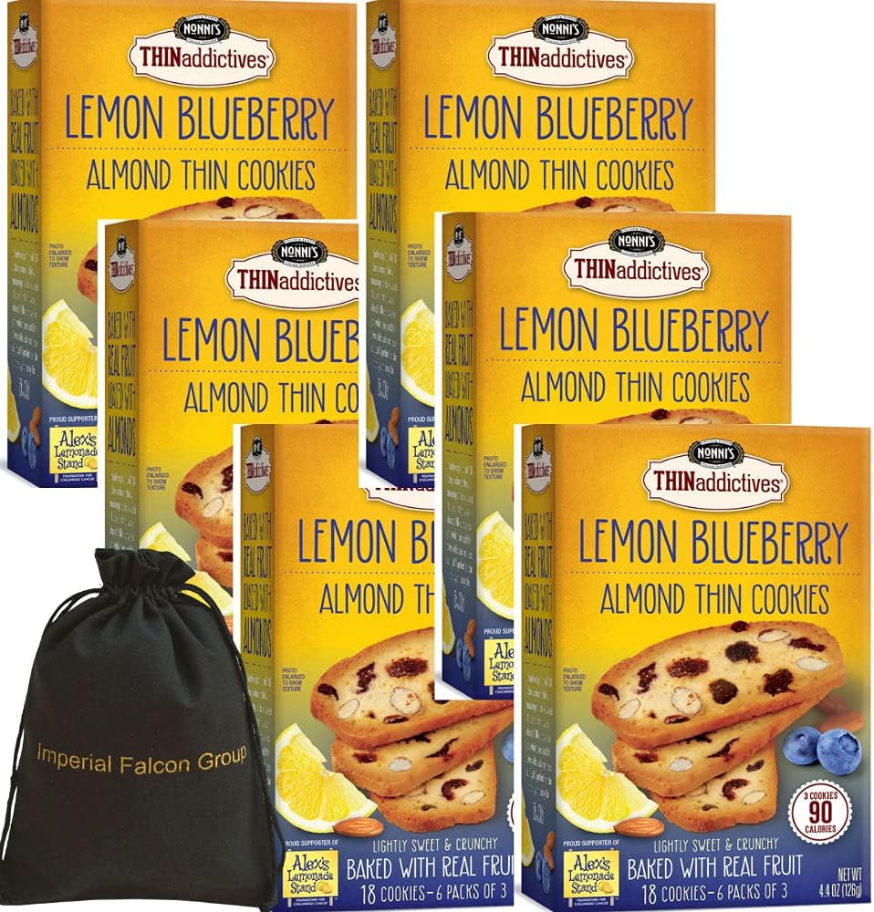 Nonni's THINaddictives, Thin Cookies, Lemon Blueberry, 6 Count, 4.4 Ounce With Imperial Bag And 3 Extra Biscotti(6 Pack)