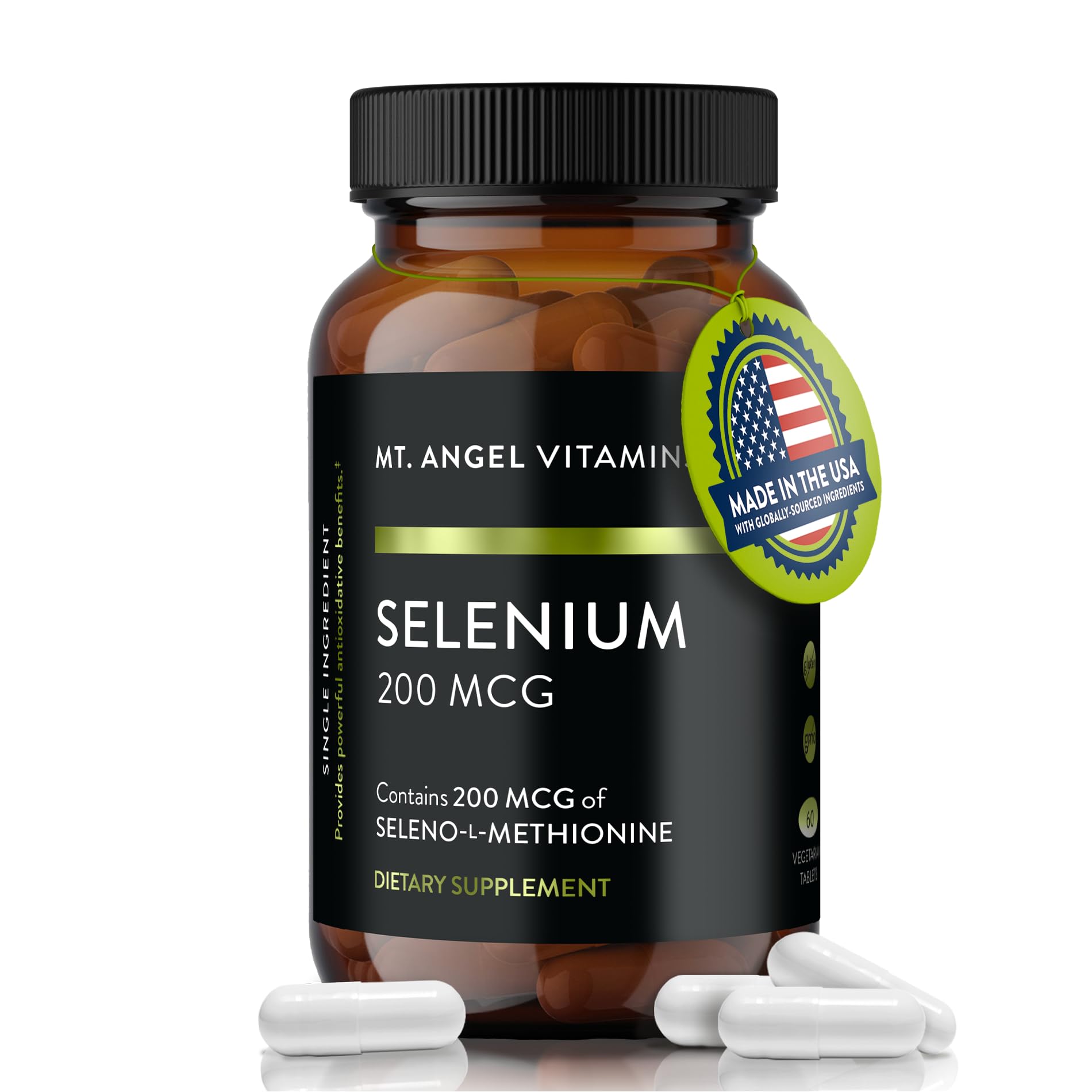 Mt. Angel Vitamins - Selenium 200mcg Capsules – High Absorption Selenomethionine – Thyroid & Immune Support – Vegan, Non-GMO - 60 Veggie Caps – Antioxidant Supplement Made in USA