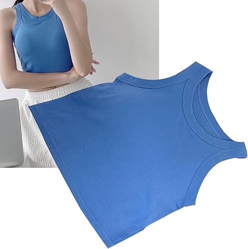 Miniatura 4 de TOPINCN Women PaddedTop Soft Cotton Slim Fit Round Neck I Type Design Chest Pad Easy Matching Seamless for Daily Wear Yoga Sport (Blue)
