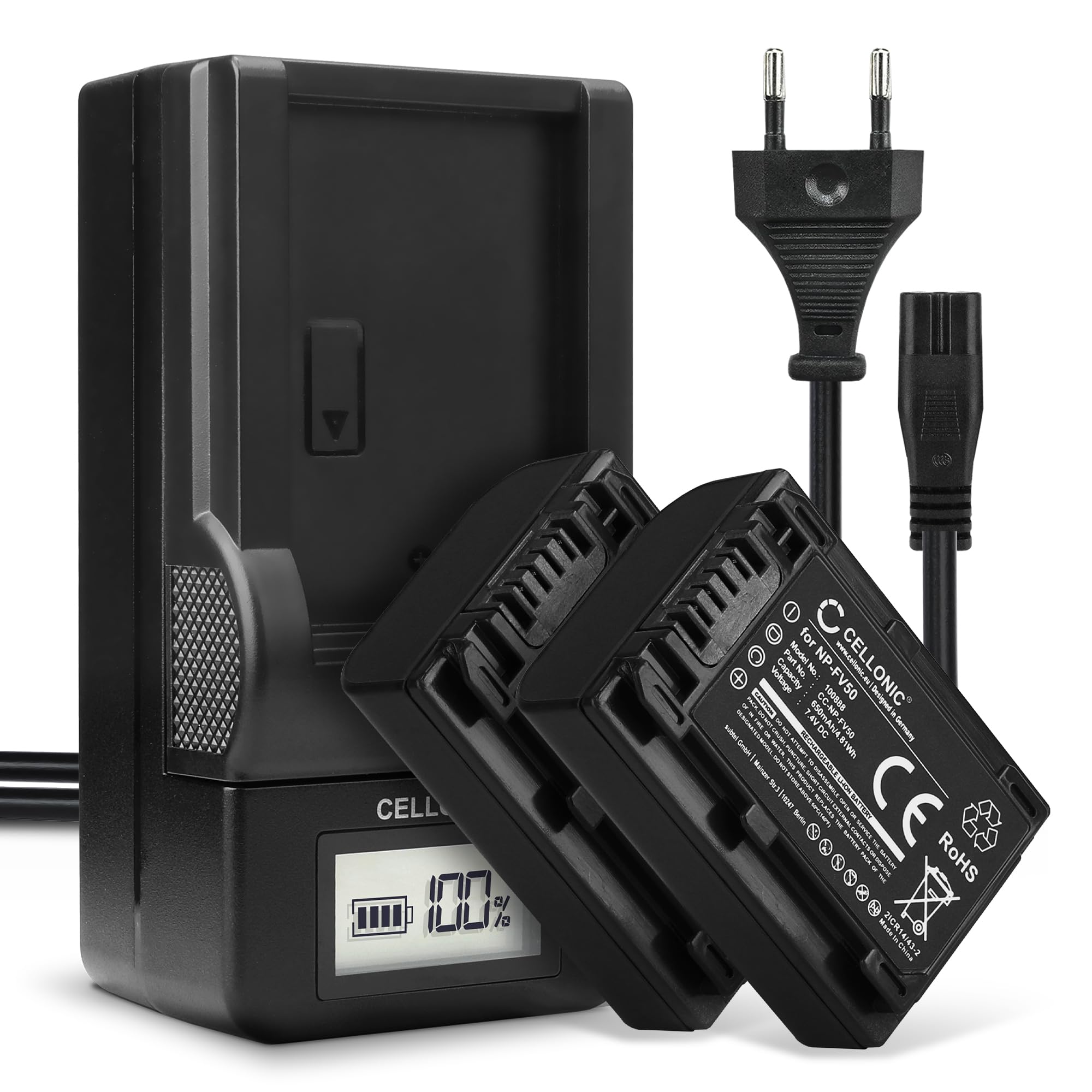 CELLONIC 2X Akku kompatibel mit Sony AX53 4K HANDYCAM FDR-AX53, NP-FV100