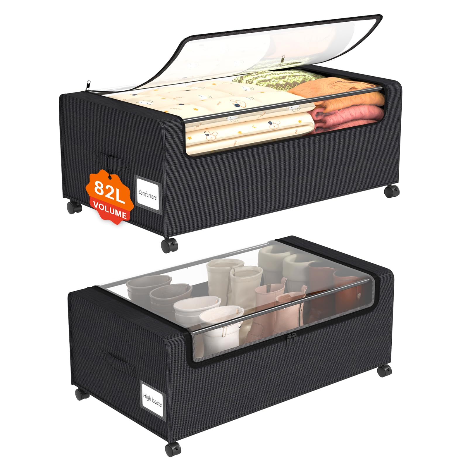 View 1 of Webetop Under Bed Storage Containers - 12 inch, Black (2 Pack)