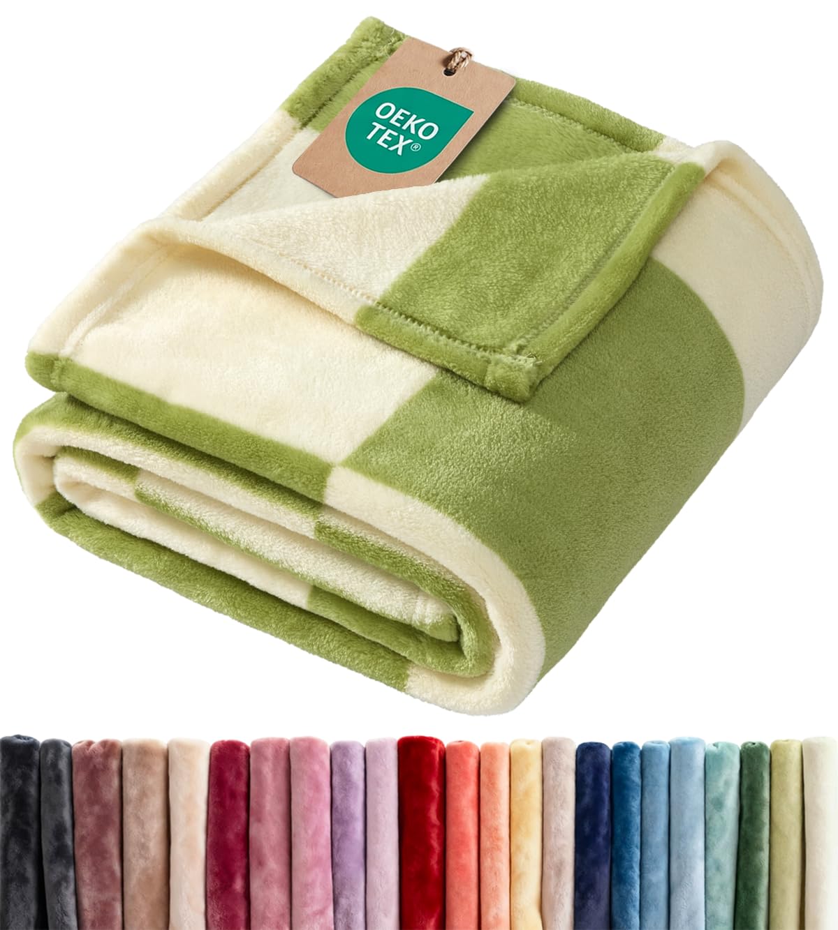 Sage Checkered Blanket Twin XL Size - Flannel Fleece Blanket - Dorm Room