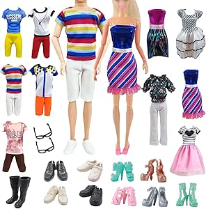 thumbnail: Poppenkleding 20-delig Set - Visstaartjurk, Pailletten Outfits & Accessoires