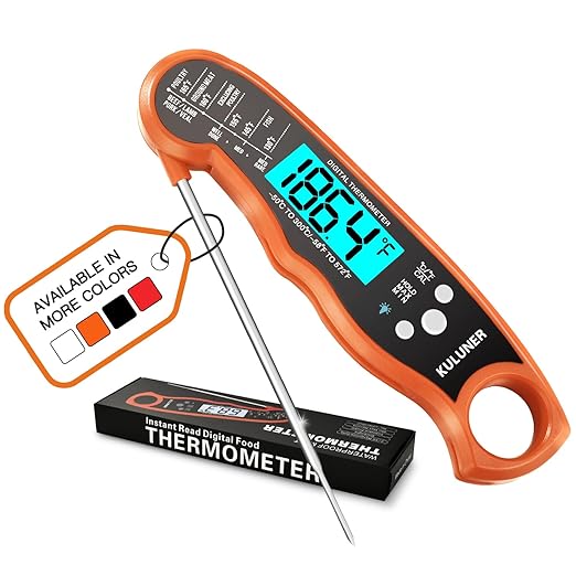 KULUNER TP-01 Waterproof Digital Instant Read Meat Thermometer with 4.6 Folding Probe Backlight Calibration Function for Cooking Food Candy, BBQ Grill, Liquids,Beef(Black)