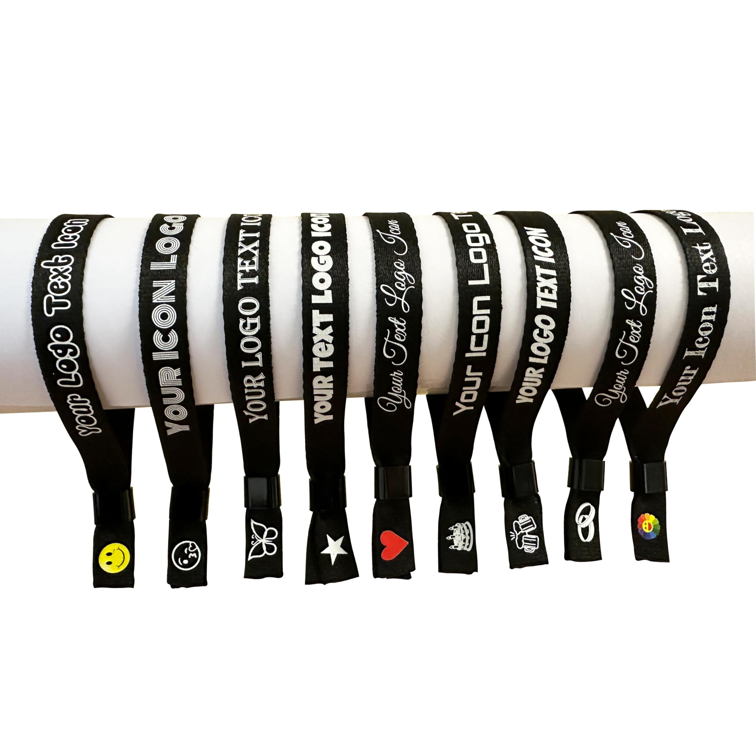 100 Nero Braccialetti in Tessuto Personalizzati – Fasce di Controllo per Festival, Eventi, Feste e Concerti, Bracciali in Tessuto Regolabili