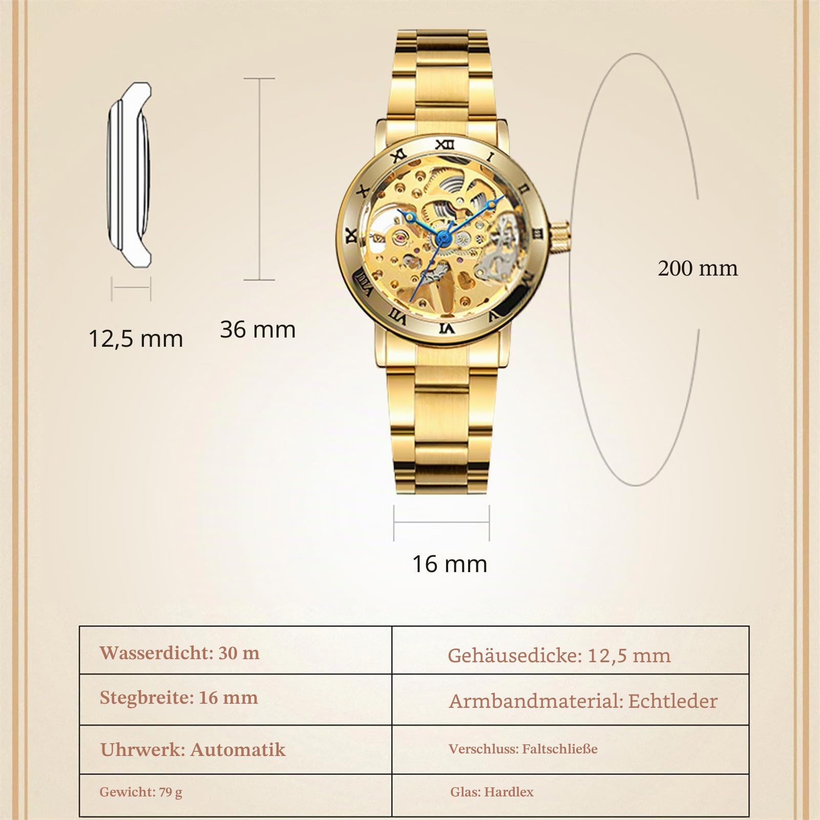 FORSINING Damen-Automatikuhr, mechanisch, Skelett, modische Armbanduhr, Edelstahlband, römische Ziffern, Zifferblatt, luxuriöse Damenuhren