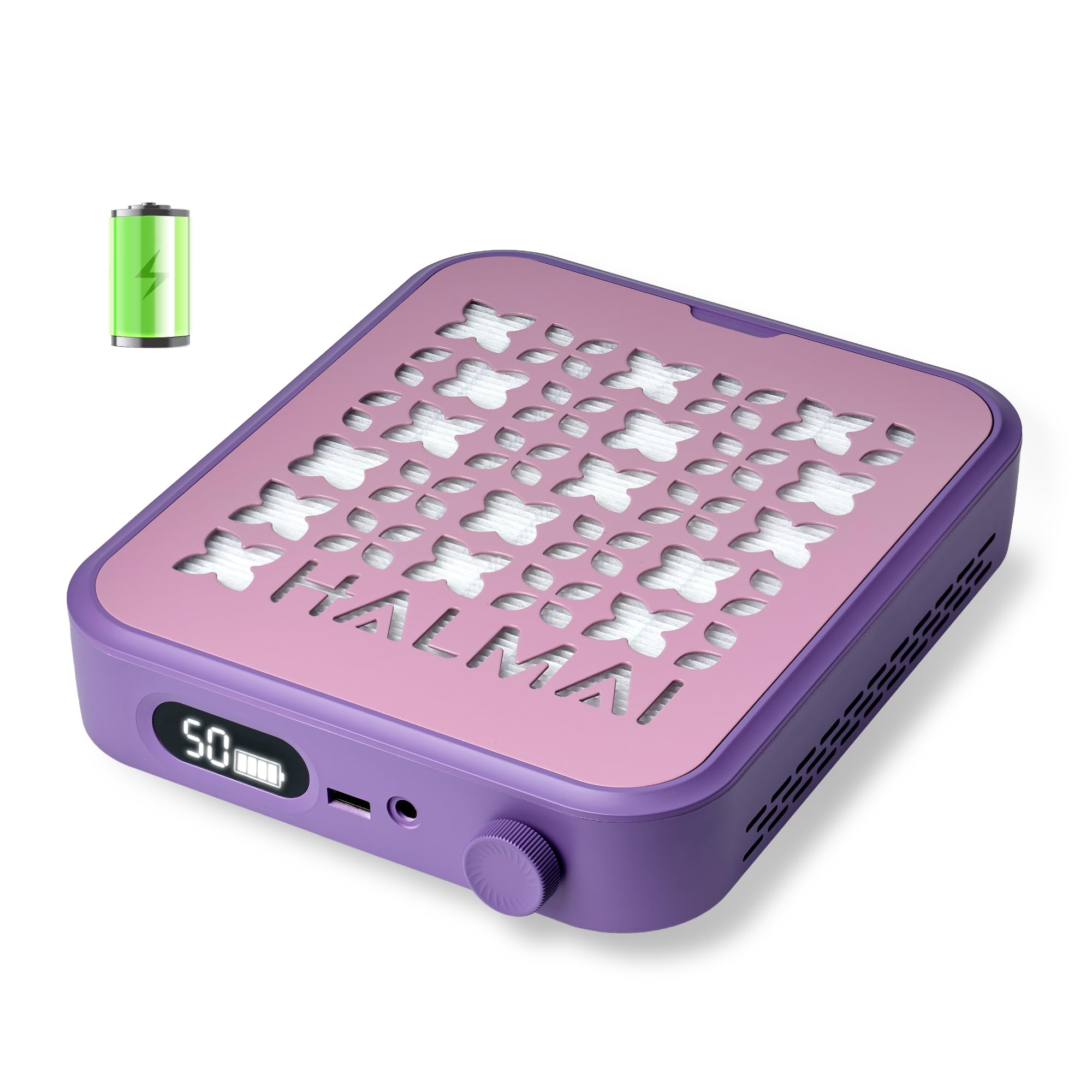 HALMAI Aspirapolvere per polvere da unghie ricaricabile senza fili - Aspirazione 800Pa, motore brushless 5000 RPM, portatile per ricostruzione unghie (acrilico/gel), filtro HEPA (Viola crepuscolo)