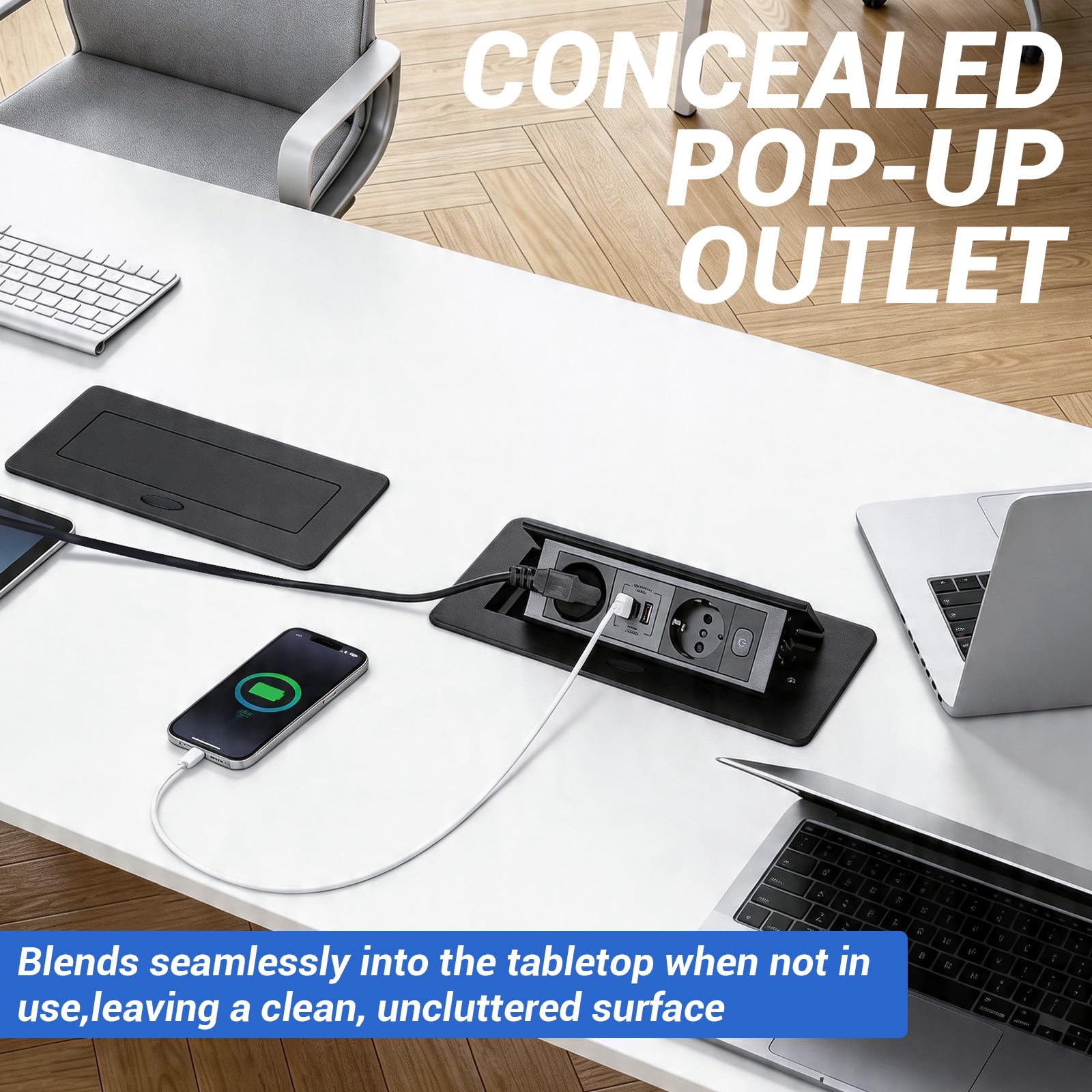 CPROSP Multipresa a Scomparsa da Incasso con 2 Prese e 3 USB (2a+1c) | Specifiche: Multipresa a Scomparsa da Incasso con 2 Prese e 3 USB (2a+1c)