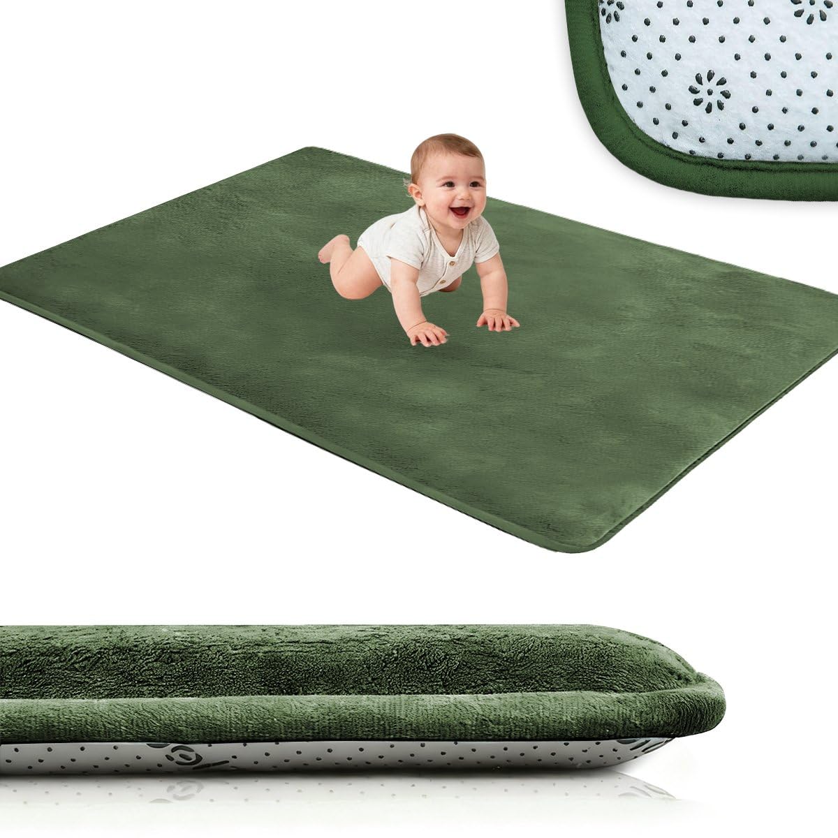 Voxirum Baby Foam Play Mat for Your Boy or Girl, 3cm Memory Foam Rug, Thick Padded Baby Crawl Mat, Large Baby Activity Play Mat, Non-Slip, Mellow Mat for Baby Play on Floor Dark Green, 120 x 120 cm