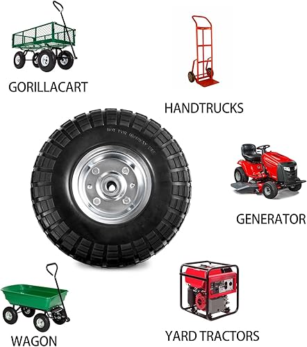 Miniatura 5 de Ruedas de neumáticos 4.103.50-4, sin planas, de 10 pulgadas, resistente, sólido, sin planos, con eje 58 compatible con Gorilla Cart, camión de mano,