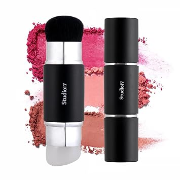 STUDIO17 Dual-Ended Silicone Blush Brush | Korean Olive Young Makeup Tool for Contouring & Blush Application | Skin-Friendly Non-Irritating Professional Face Makeup Brush