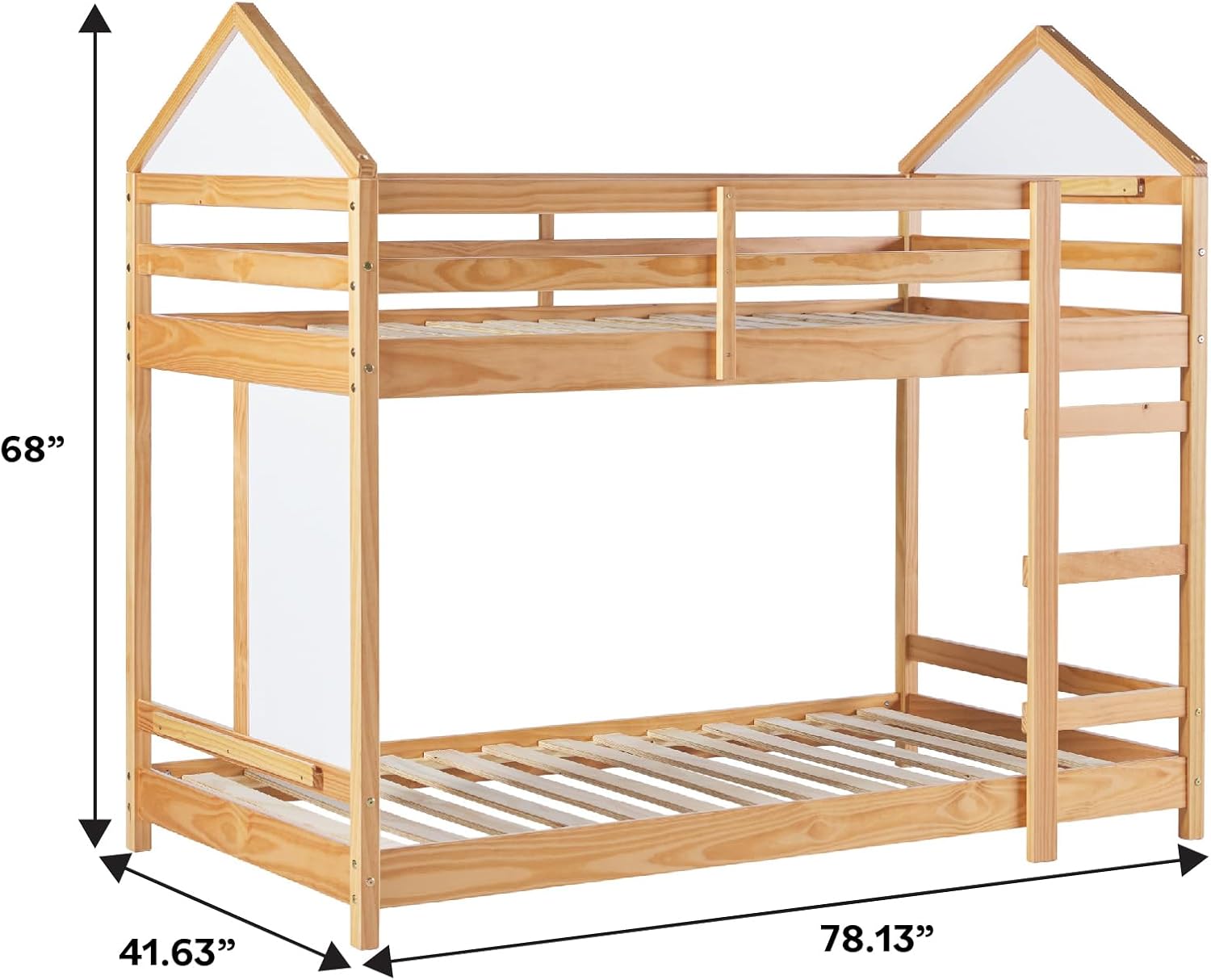 Diagram showing the dimensions of the Walker Edison Skylar Bunk Bed: 78.13 inches L, 41.63 inches W, 68 inches H.
