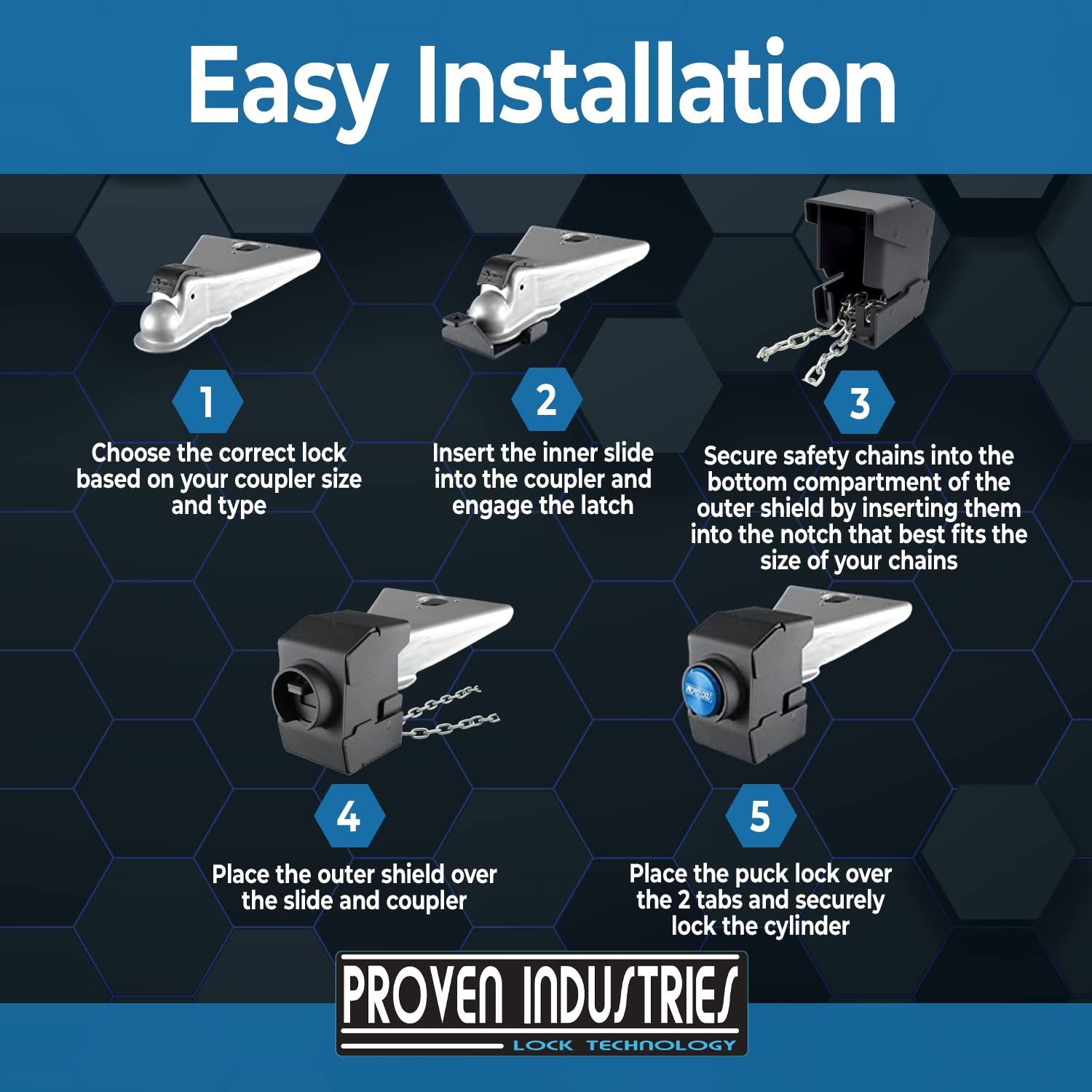 Proven Industries Model 2517-AS Trailer Lock, Fits (2020 or Newer) 2 5/16-Inch Airstream Couplers, Made in The USA (Blue)