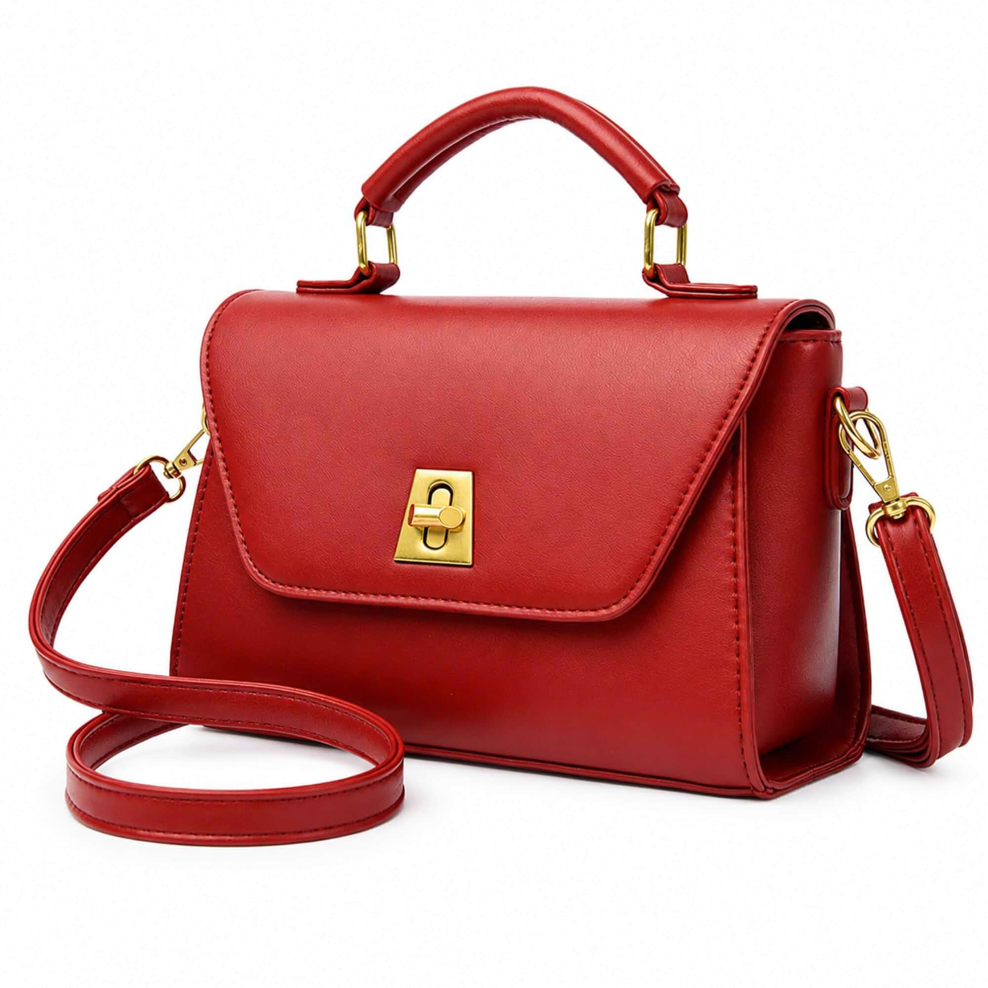 Crossbody Bag for Women Shoulder Handbag PU Leather Satchel Purse with Top Handle Gold Turn Lock Adjustable Strap