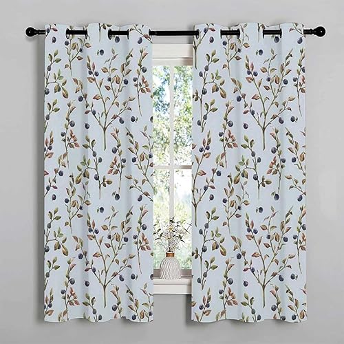 Cortinas para Habitacion - Cortina opaca colorida con flores frescas y hojas de pájaros, cortina acústica para puerta, 55 pulgadas de ancho por 55