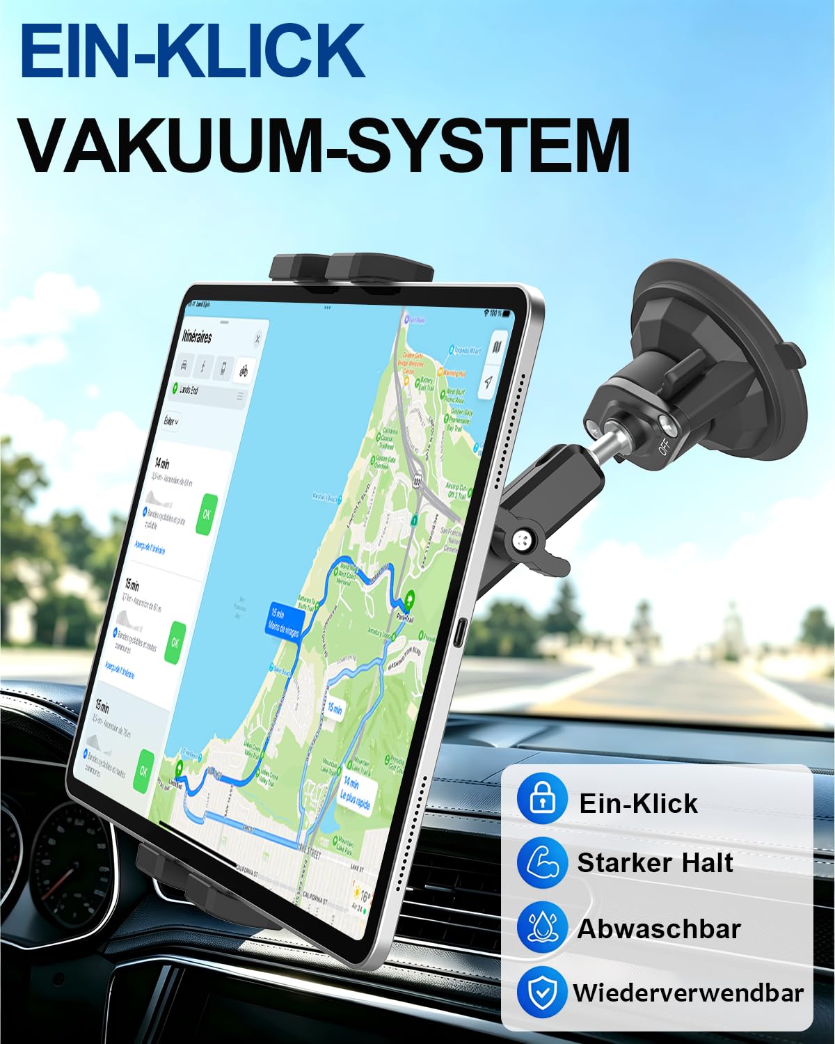 Tablet Autohalterung Vorne mit Starkem Vakuumsaugnapf, 4–13 Zoll