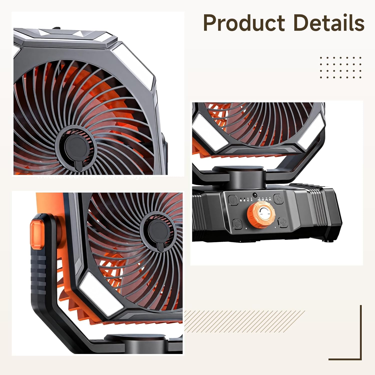 Rechargeable Outdoor Camping Fan, Led Lantern, Remote, Stepless Speed Control, Dual Use