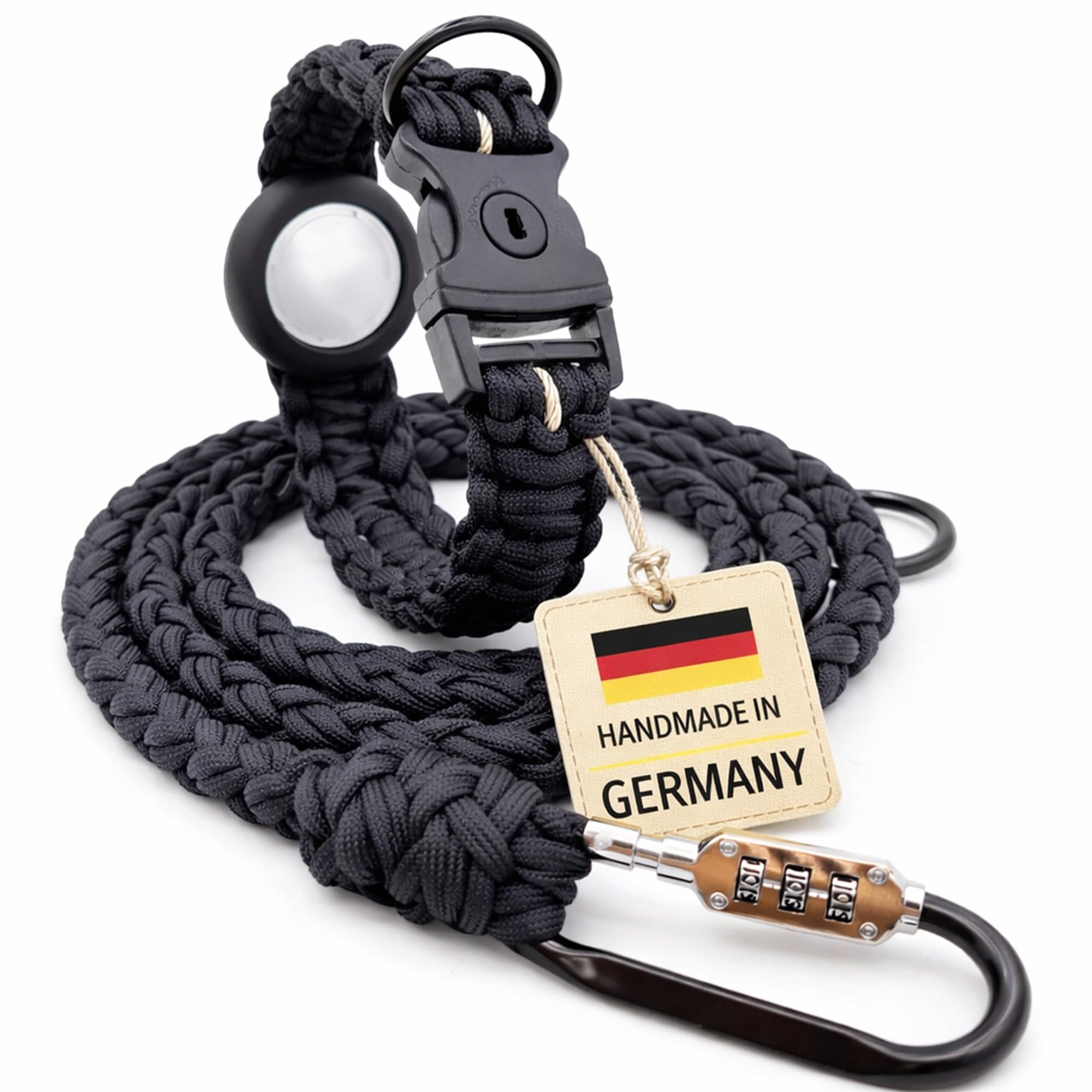 Set Collare e Guinzaglio Antifurto per Cani, Bloccabili e Resistenti al Taglio, con Supporto Nascosto per AirTag, in Paracord con Cavo d’Acciaio (Guinzaglio S (150cm))