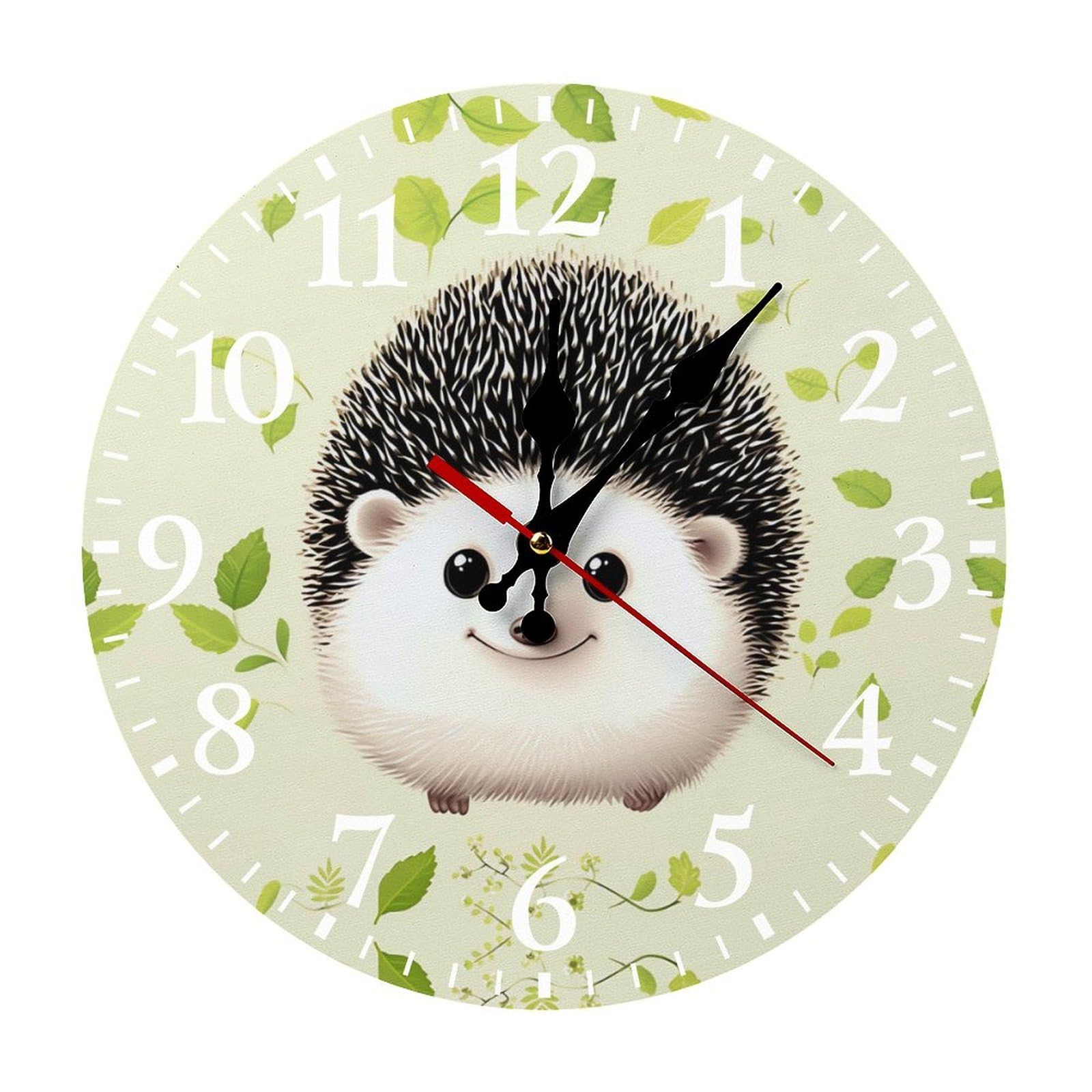 NTVOWPZO 10 Inch Wall Clock Cute Hedgehog Battery Operated Wall Clocks Silent Non-Ticking Round Wall Clock for Living Room Kitchen Home Office Wall Decorative Clock