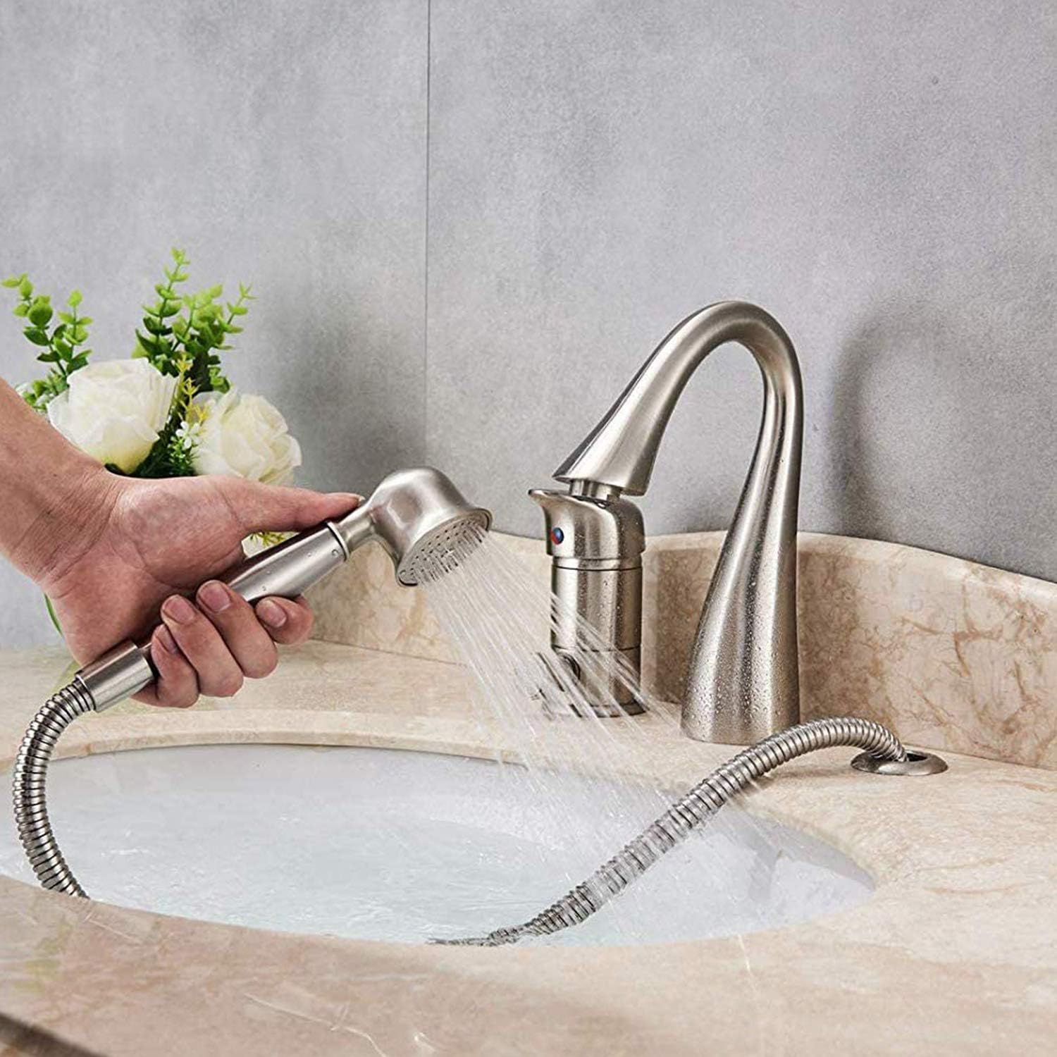 Buу 1 gеt 1 Saeuwtowy Brass Bathtub Faucet/Tap Waterfall 3 Holes Shower and Bathtub Faucet Brushed Nickel Bathtub Faucet Set Single Knobs with Handheld Shower Bathtub Faucet and Shower Set