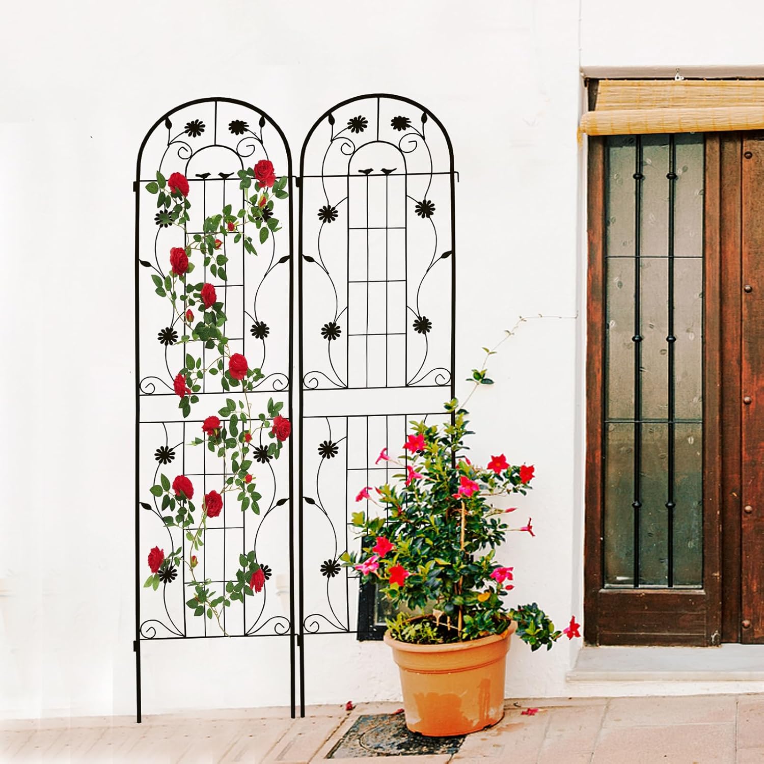 2 Pack Metal Garden Trellis for Climbing Plant Rose Stand, Black Outdoor 86.7" Tall Flower Support Iron Garden Fence (Black 86.7" H