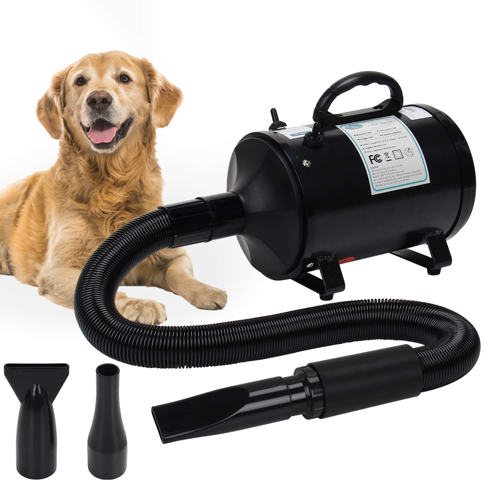 WINNIE HOME winniehome 3.2HP Pet Grooming Hair Dryer for Dogs and Cats, High Velocity Hairdryer Blas