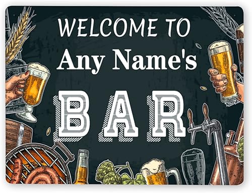 Letrero de bienvenida personalizado, decoración de cueva de hombre vintage, letrero de metal para bar en casa