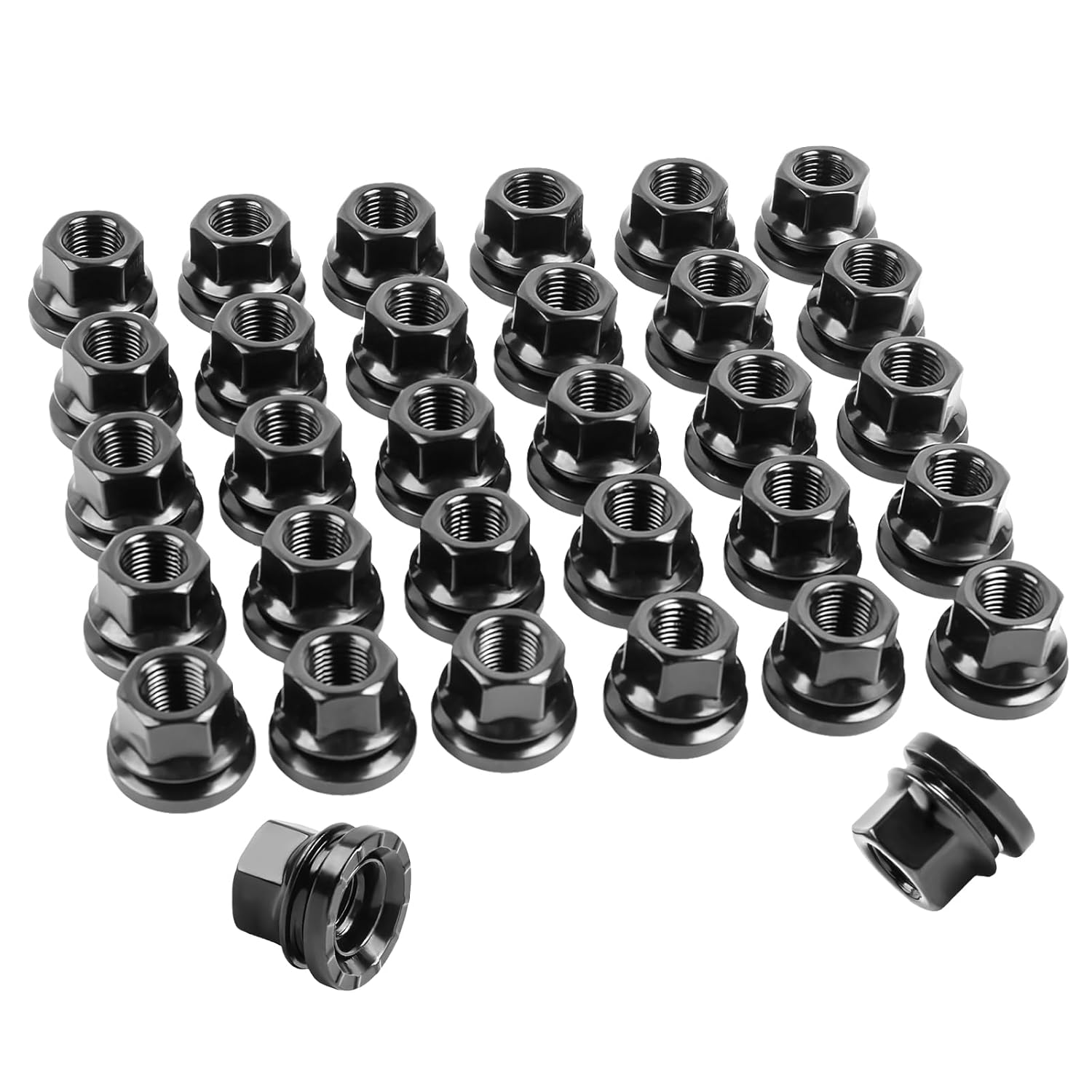 32pc,M14x1.5 Lug Nuts Black for 2003-2016 F250 F350 F450 F550,2003-2019 F53,13/16" Hex Flat Seat Factory OEM Wheels Lug Nuts，Fit 2C2Z1012AA