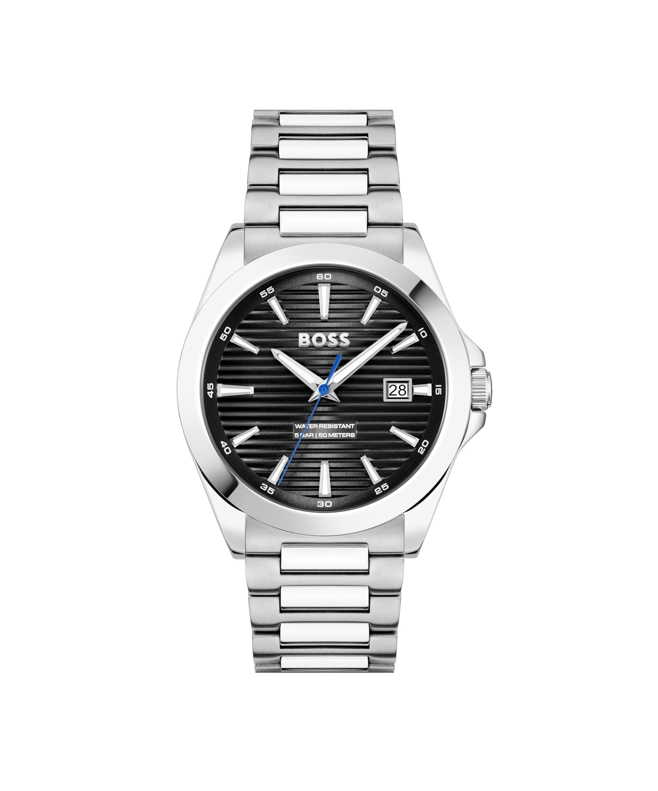 BOSS Three Hand Quartz Movement Watch for Men Strike Collection with Silver Stainless Steel Bracelet - 1514170
