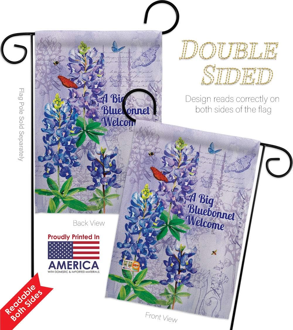 Bluebonnet Welcome Garden Flag Set Wall Holder Floral Sunflower Tulip Rose Orchid Lilies Season Springtime Flower Wreath Small Decorative Gift Yard House Banner Double-Sided Made In USA 13 X 18.5