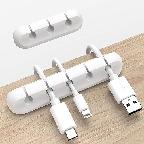 Organizador de cables, paquete de 2 (5 ranuras + 3 ranuras), soporte de gestión de cables de silicona con fuerte adhesivo para escritorio, automóvil